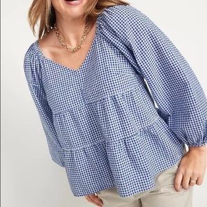 Old Navy Tiered Seersucker Long-Sleeve Gingham Swing Top size M NWT
